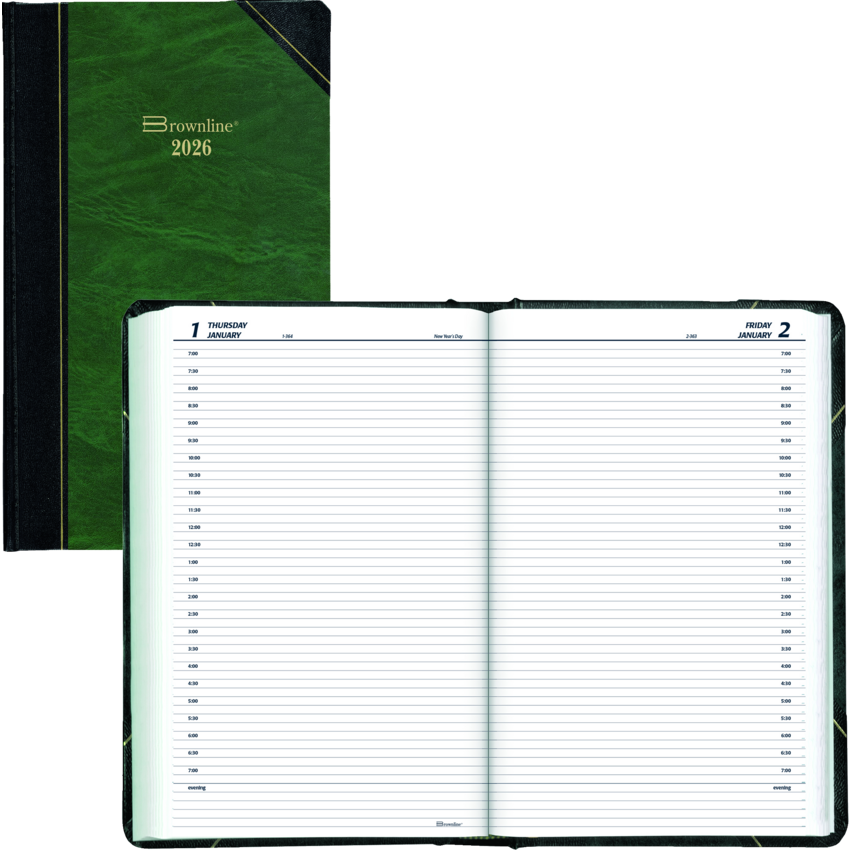 Brownline® Traditional Daily Diary Hard Cover 13-3/8" x 8" English Green