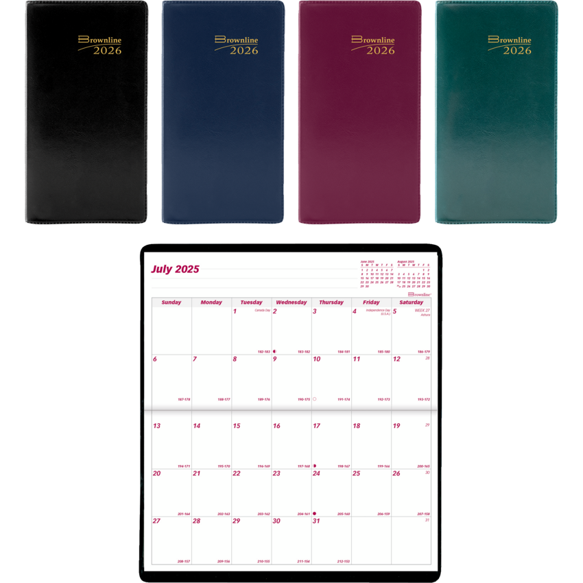 Brownline® Essential Monthly Pocket Planner Soft Cover 6-1/2" x 3-1/2" English Assorted Colours