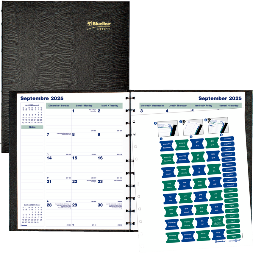 Blueline® MiracleBind™ CoilPro™ Monthly Planner 11" x 9-1/16" Bilingual Black