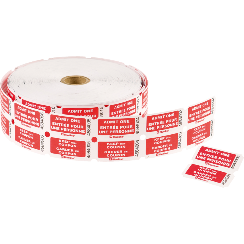 Blueline® Admission Tickets Double Bilingual 1,000/roll