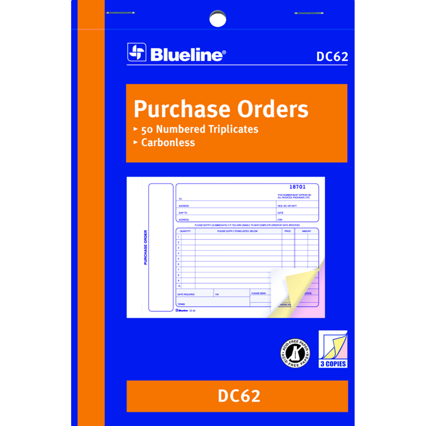 Blueline® Carbonless Purchase Orders 3-part 5-3/8x8" English