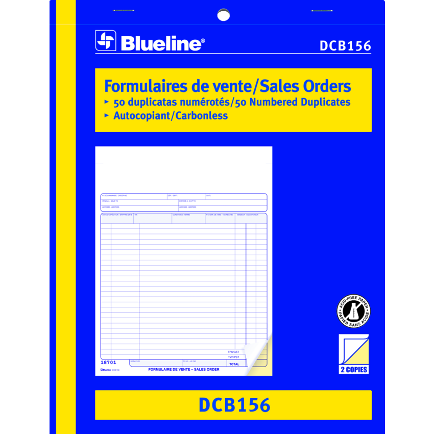 Blueline® Carbonless Sales Orders 2-part 8-1/2x11" Bilingual