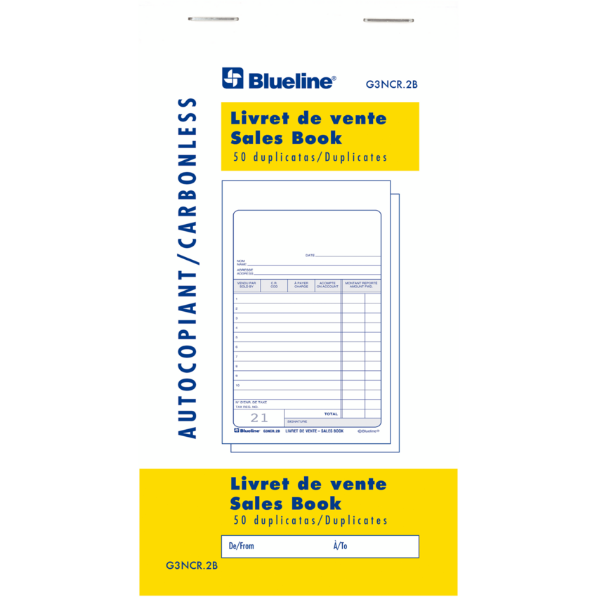 Blueline® Counter Sales Book Carbonless 2-part 50 sets 3-1/2x6-1/2" Bilingual 10/pkg