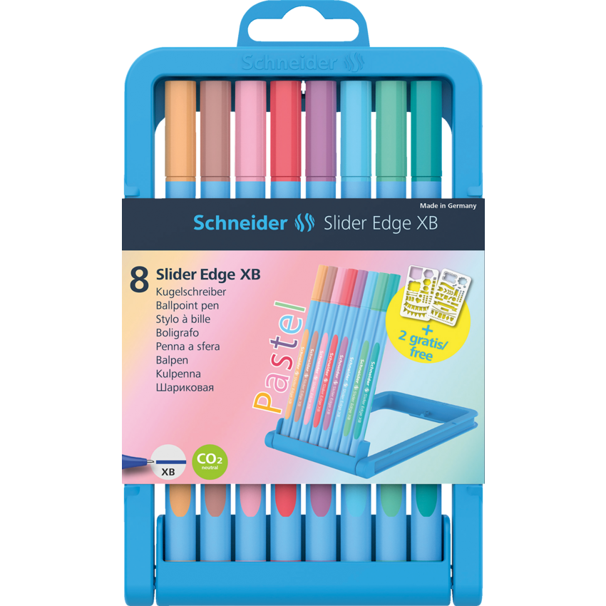 Schneider Slider Edge Ball Point Pens Assorted Pastel Colours 8/pkg