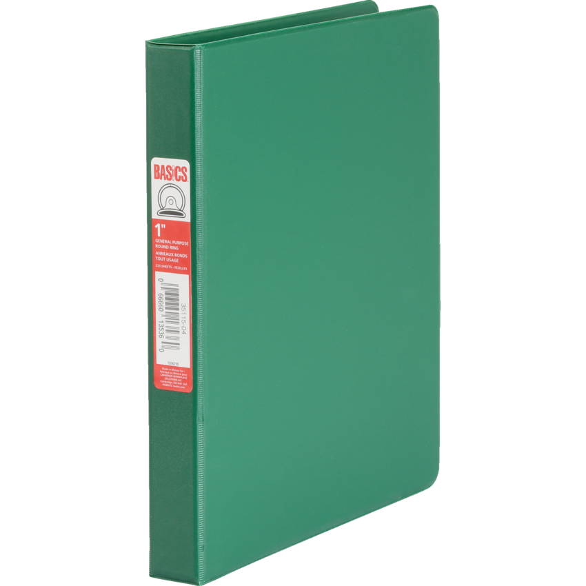 Basics® Round Ring Binder 1" Green