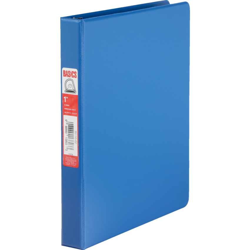 Basics® D-Ring Binder 1" Blue