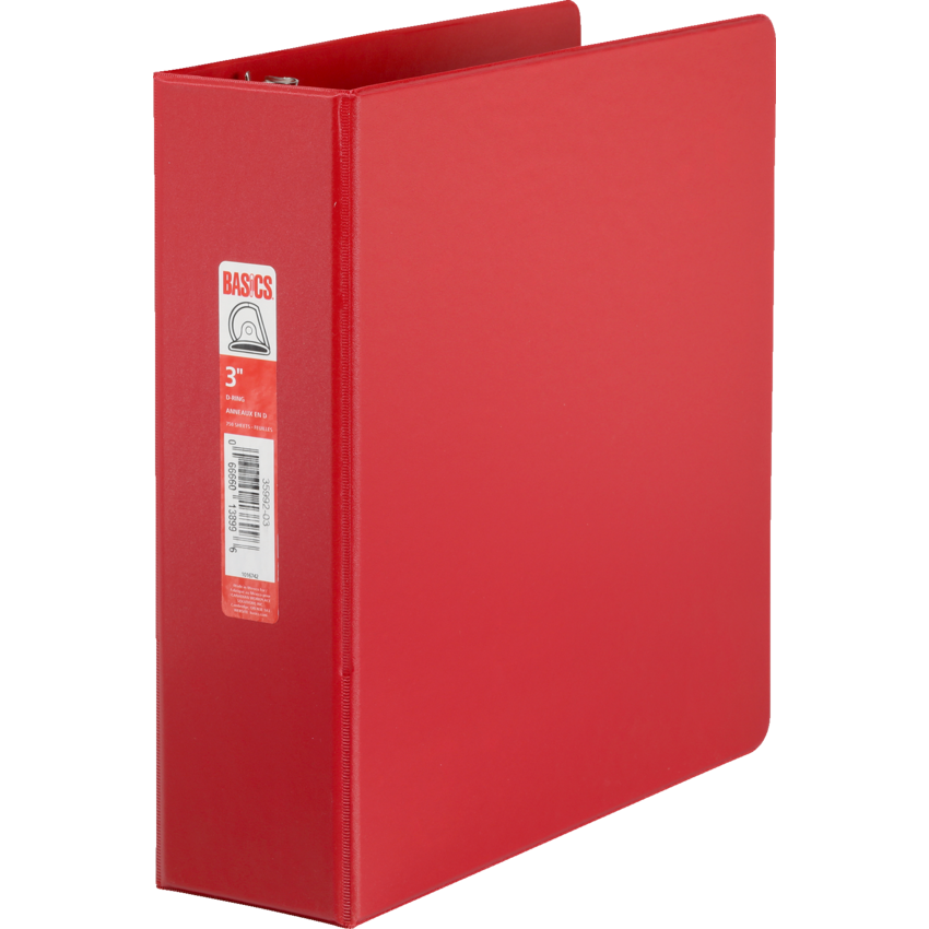 Basics® D-Ring Binder 3" Red