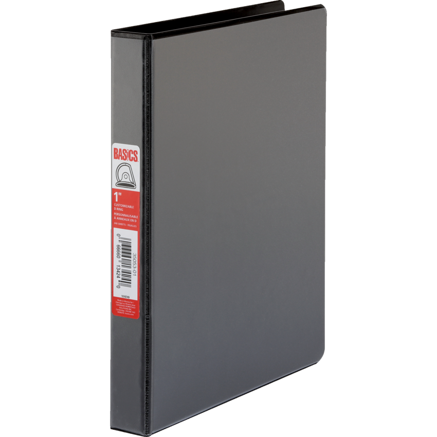 Basics® Customizable D-Ring Binder 1" Black