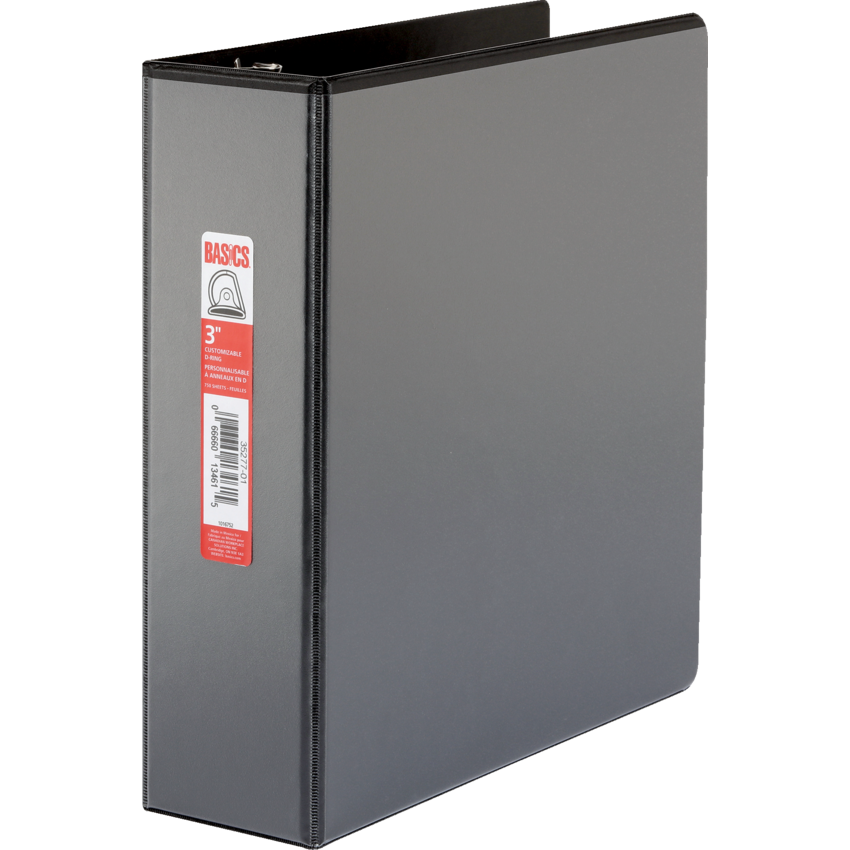 Basics® Customizable D-Ring Binder 3" Black
