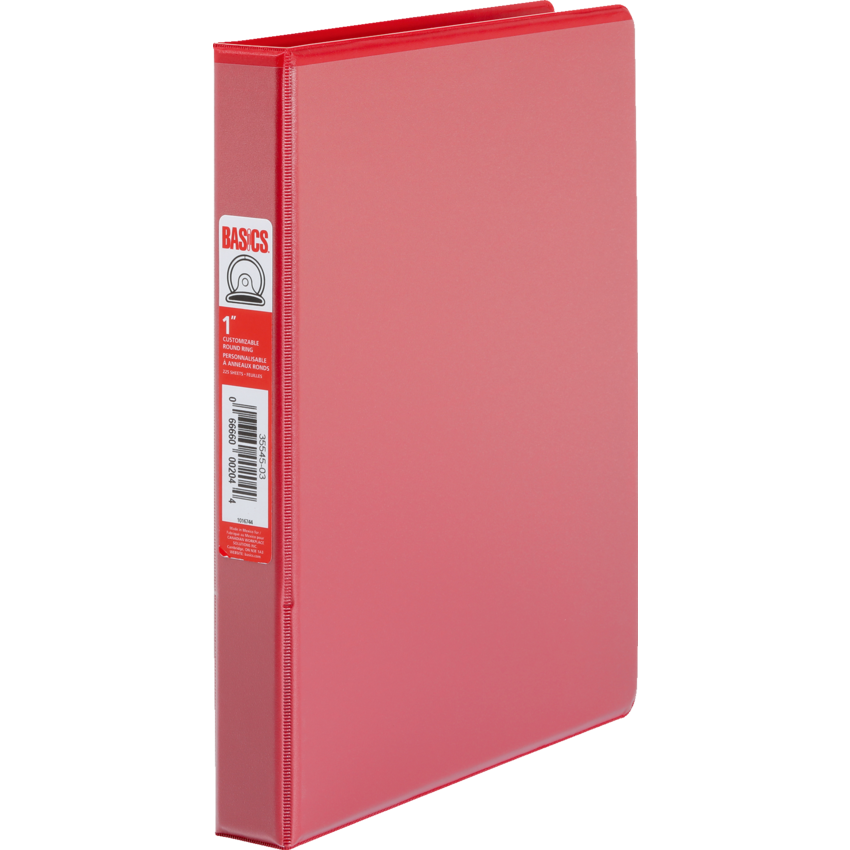Basics® Customizable Round Ring Binder 1" Red