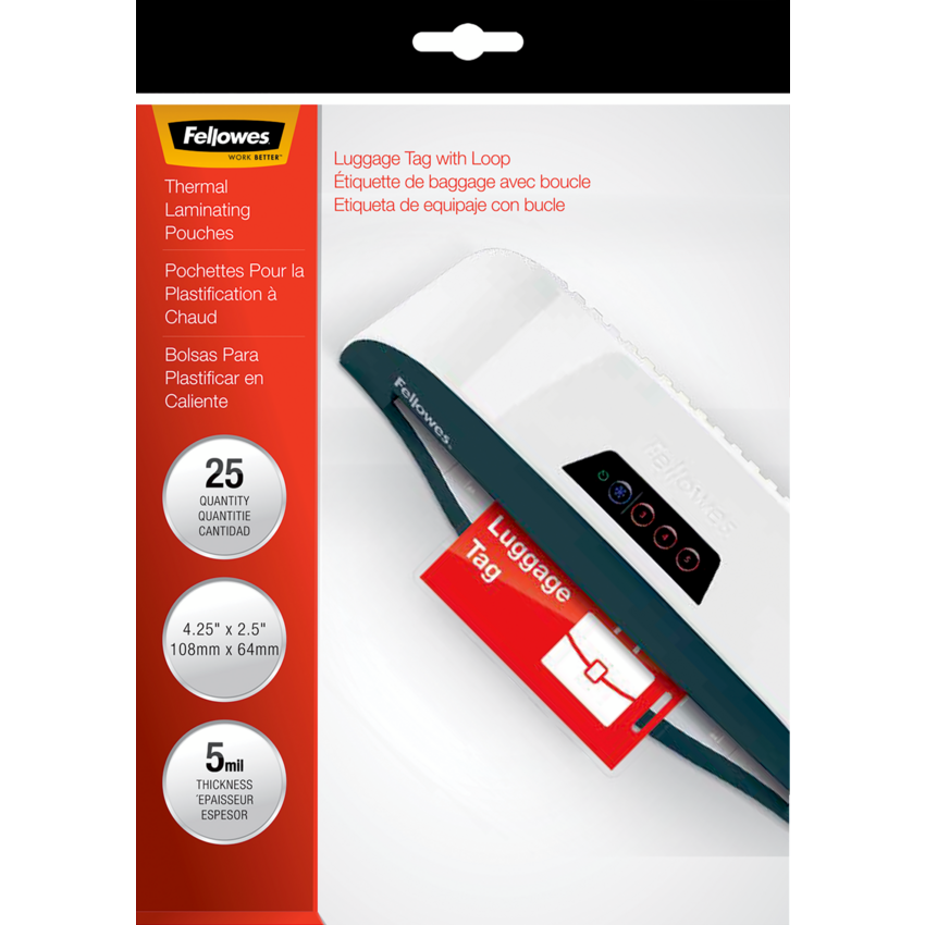 Fellowes® Laminating Pouches Luggage Tag with Loop 25/pkg