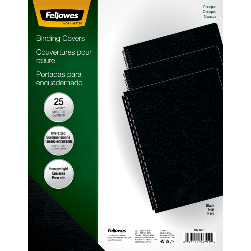 Fellowes® Futura™ Presentation Covers 11-1/4” x 8-3/4” Black 25/pkg