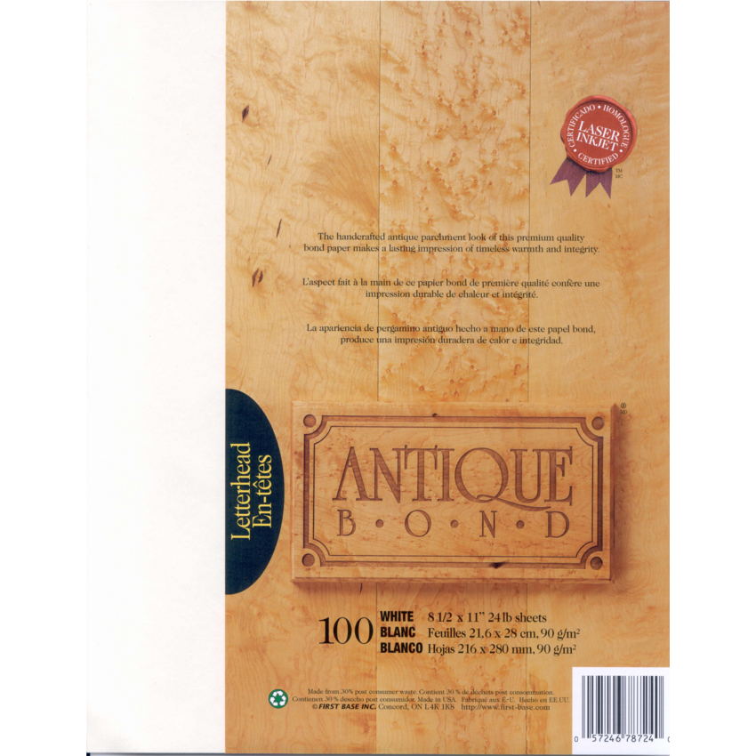St. James® Antique Bond™ Paper Letter White 100 sheets/pkg