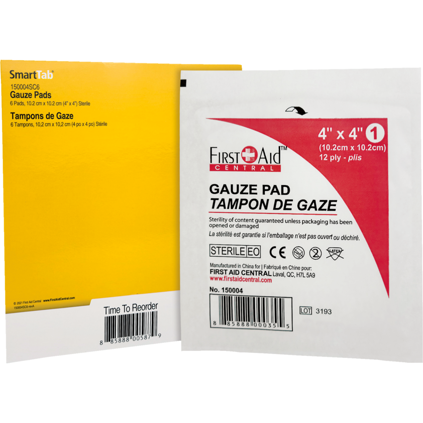 First Aid Central® SmartCompliance® Supplies Sterile Gauze Pads 4" x 4" 6/pkg