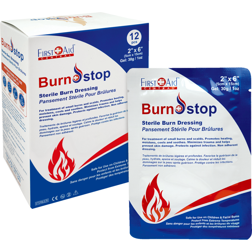 First Aid Central® BurnStop Burn Dressings 2" x 6" 12/box