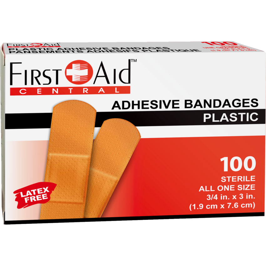 First Aid Central® Plastic Adhesive Bandages 3/4" x 3" 100/box