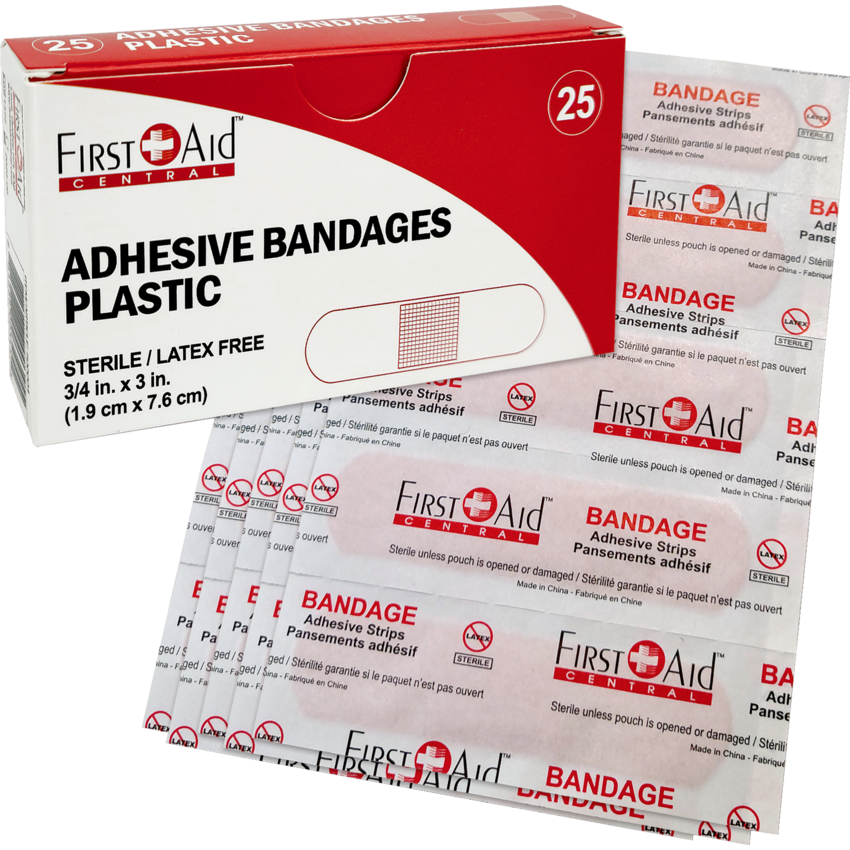 First Aid Central® Plastic Bandages 3/4" x 3" 25/pkg