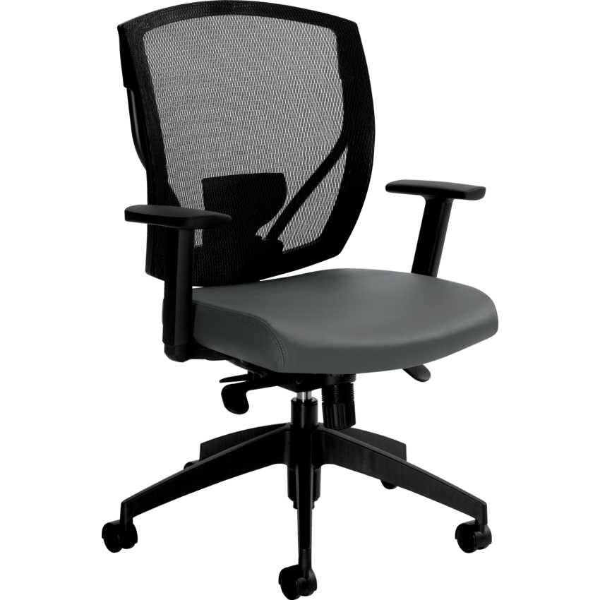 Offices to Go Ibex Mesh Medium Back Luxhide Seat Synchro Tilter Chair Charcoal