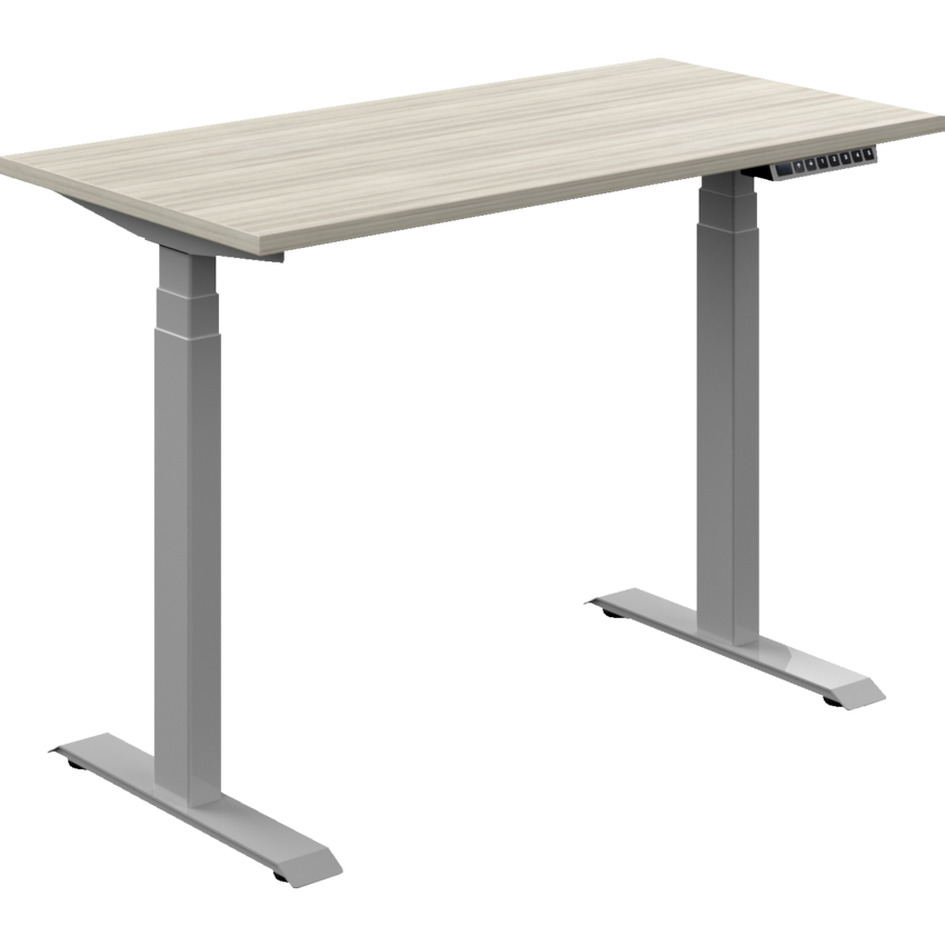 Offices to Go® Newland™ Electric Height Adjustable Table 3-stage 46"W x 23"D x 22-3/5"-48-1/5"H Tungsten Base Noce Grigio finish
