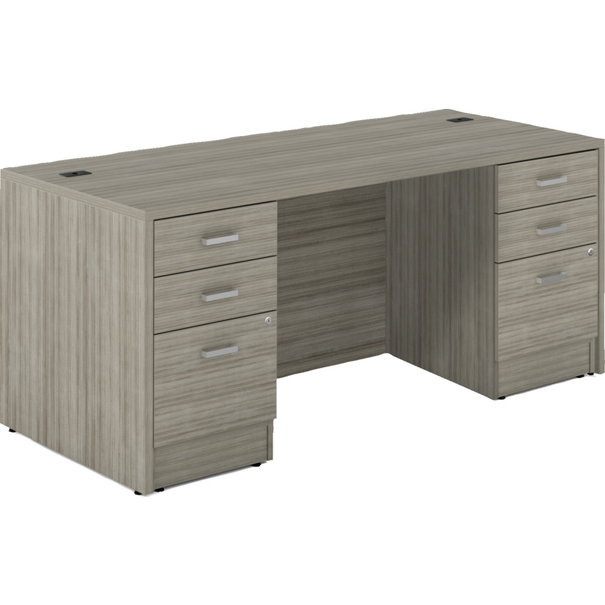 Offices to Go® Newland™ Double Pedestal Desk Hanging  Box/Box/File 72"W x 29-7/10"D x 29-3/5"H Noce Grigio finish