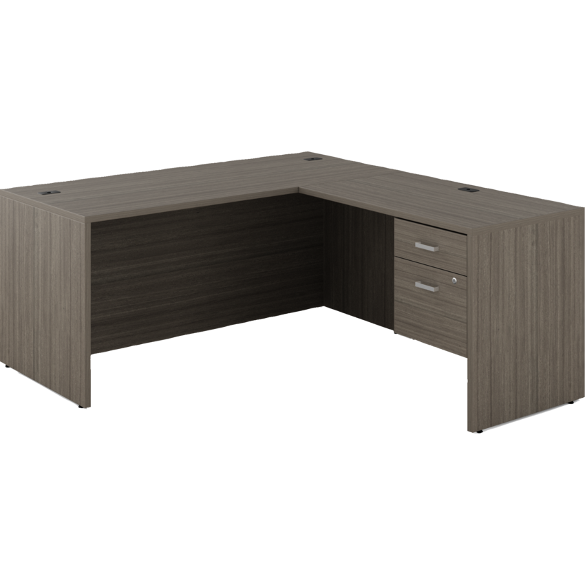 Offices to Go® Newland™ L-Configuration with Hanging Box/File Pedestal Single 66"W x 71-7/10"D x 29-3/5"H Absolute Acajou finish