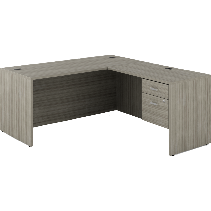 Offices to Go® Newland™ L-Configuration with Hanging Box/File Pedestal Single 66"W x 71-7/10"D x 29-3/5"H Noce Grigio finish