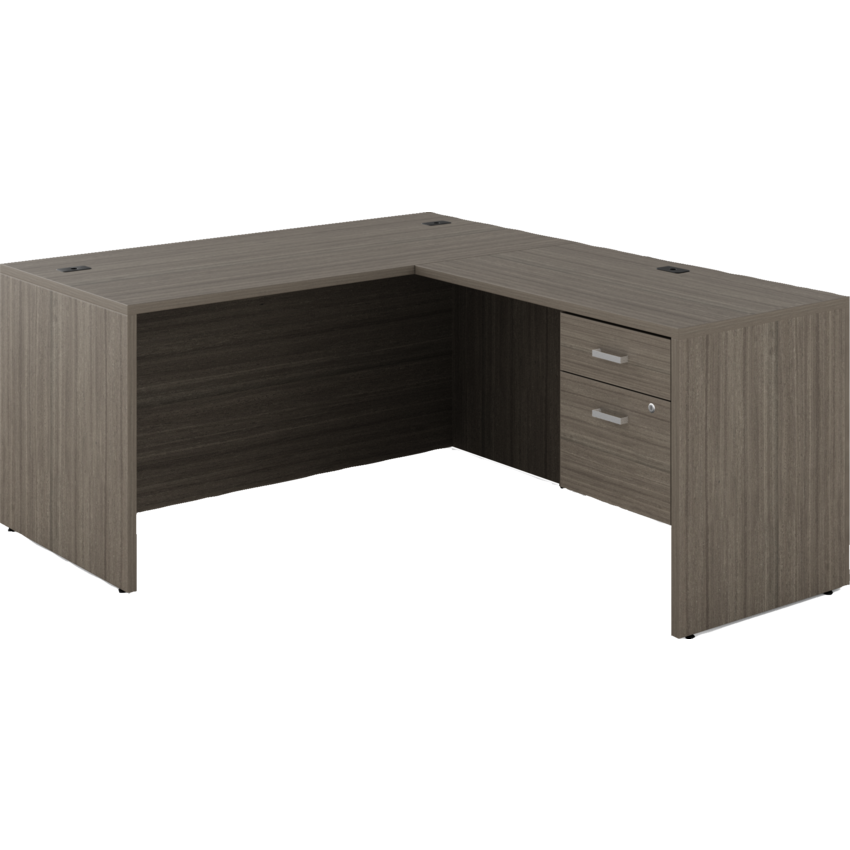 Offices to Go® Newland™ L-Configuration with Hanging Box/File Pedestal Single 60"W x 71-7/10"D x 29-3/5"H Absolute Acajou finish