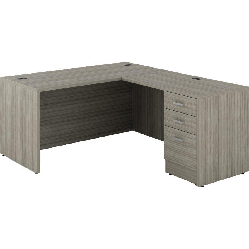 Offices to Go® Newland™ L-Configuration Suite with Box/Box/File Pedestal Single 60"W x 71-7/10"D x 29-3/5"H Noce Grigio finish
