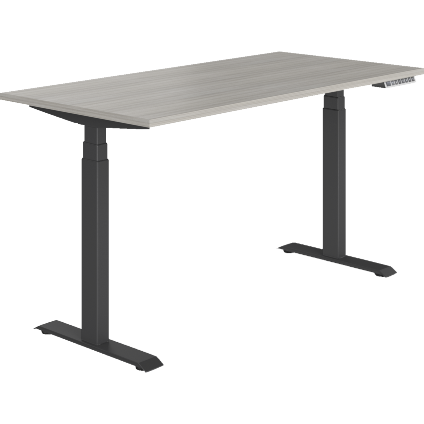 Offices to Go® Newland™ Electric Height Adjustable Table 3-stage 58"W x 23"D x 22-3/5"-48-1/5"H Black Base Noce Grigio finish
