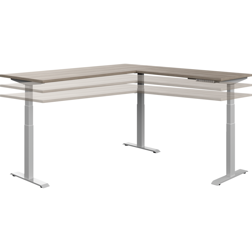 Offices to Go® Newland™ L Shape Height Adjustable Desk 72"W x 72"D x 30"H Noce Grigio finish, Tungsten legs