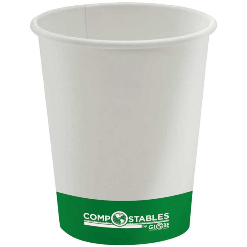 Globe™ Single Wall Hot/Cold Compostable Paper Cups 8 oz White 50/pkg
