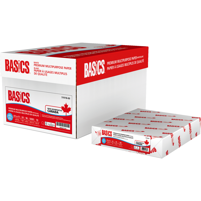 Basics® Premium Multipurpose Paper 96B 20lb Letter 500 sheets per package 10 packages/ctn