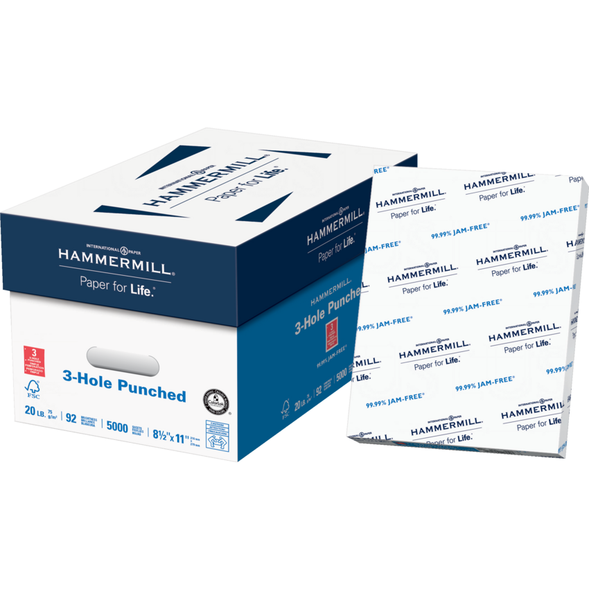 Hammermill® Copy Paper 8-1/2" x 11" - 3-hole punched 500 sheets/pkg