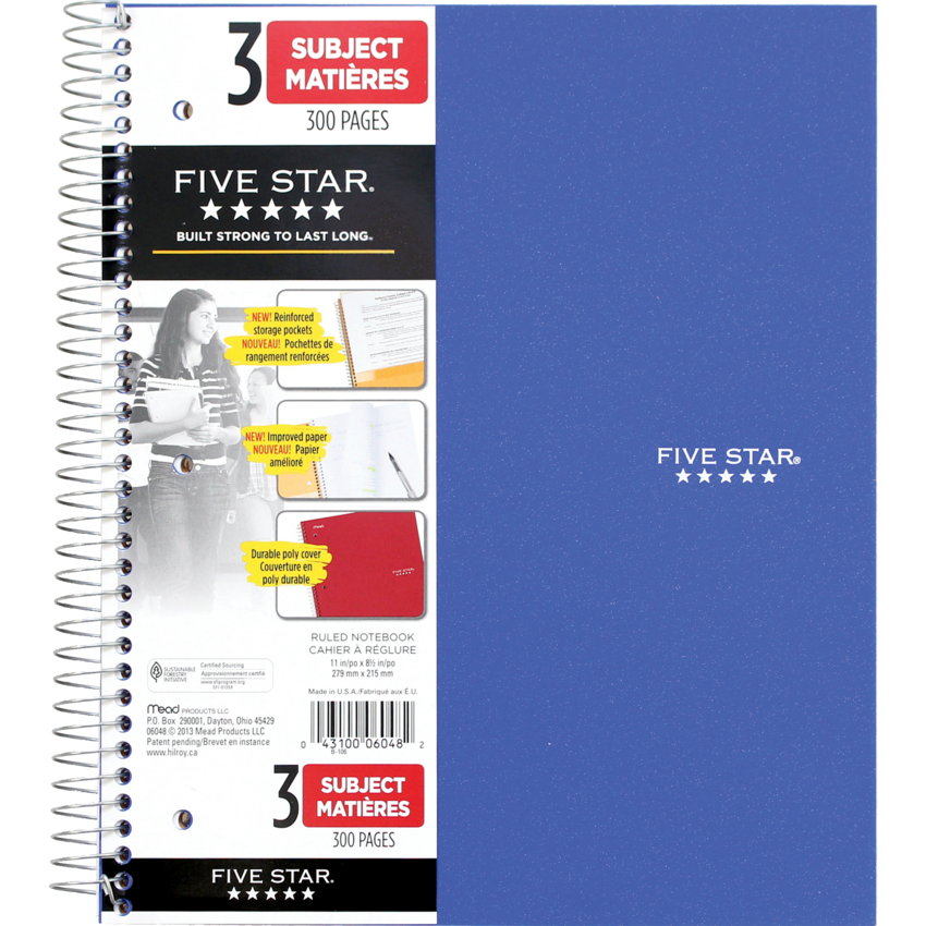Mead® Five Star® 3-Subject Notebook 8.5x11" 150 Sheets