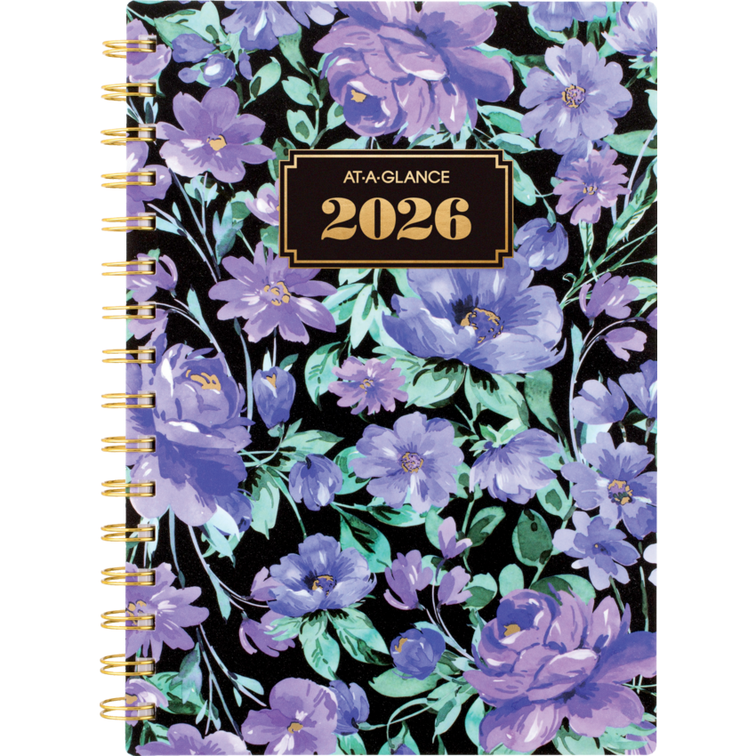 AT-A-GLANCE® Badge Floral Weekly/Monthly Planner 8-1/2" x 6" Bilingual Purple