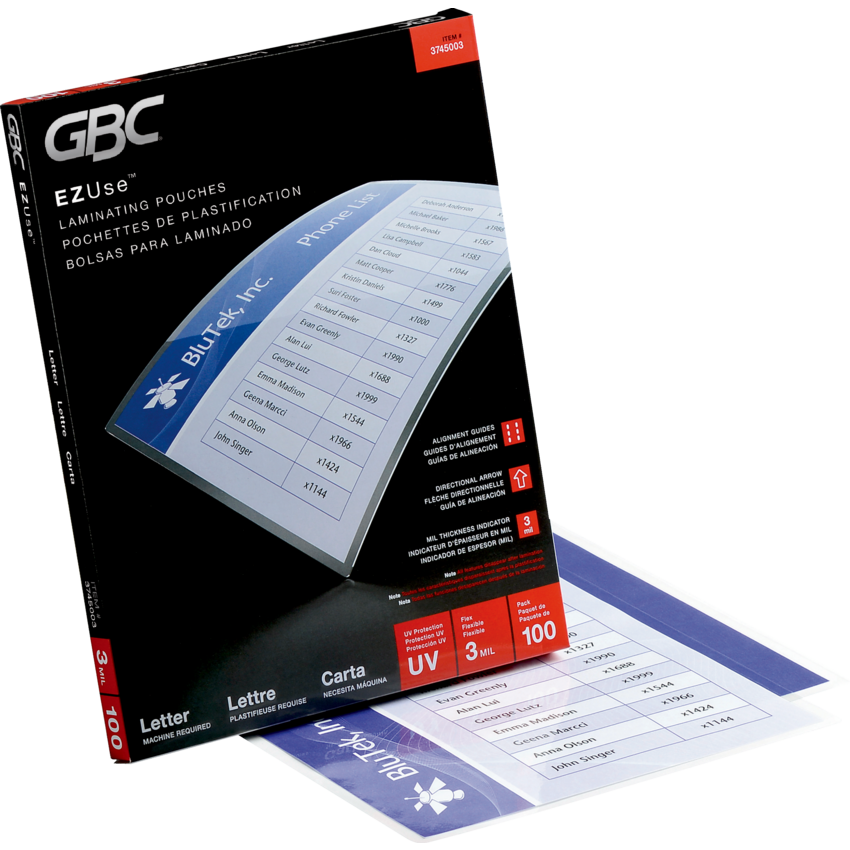 GBC® EZUse™ Thermal Laminating Pouches Letter 3 mil 100/pkg