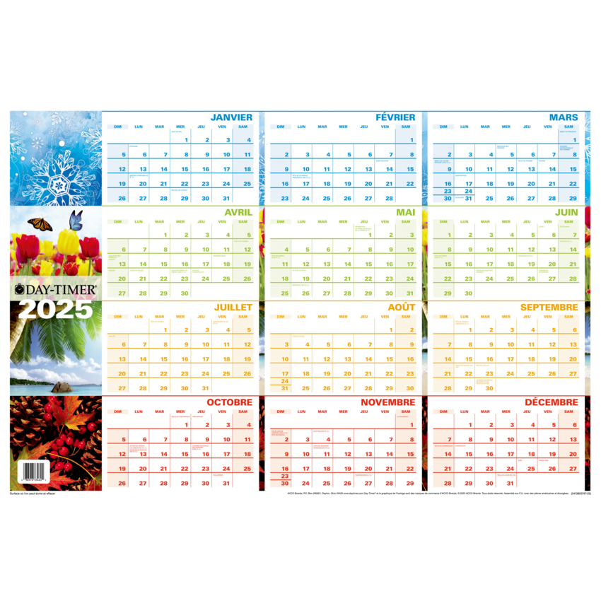 Day-Timer® Reversible Flexible Planner Seasonal/Horizontal 24" x 36" Bilingual