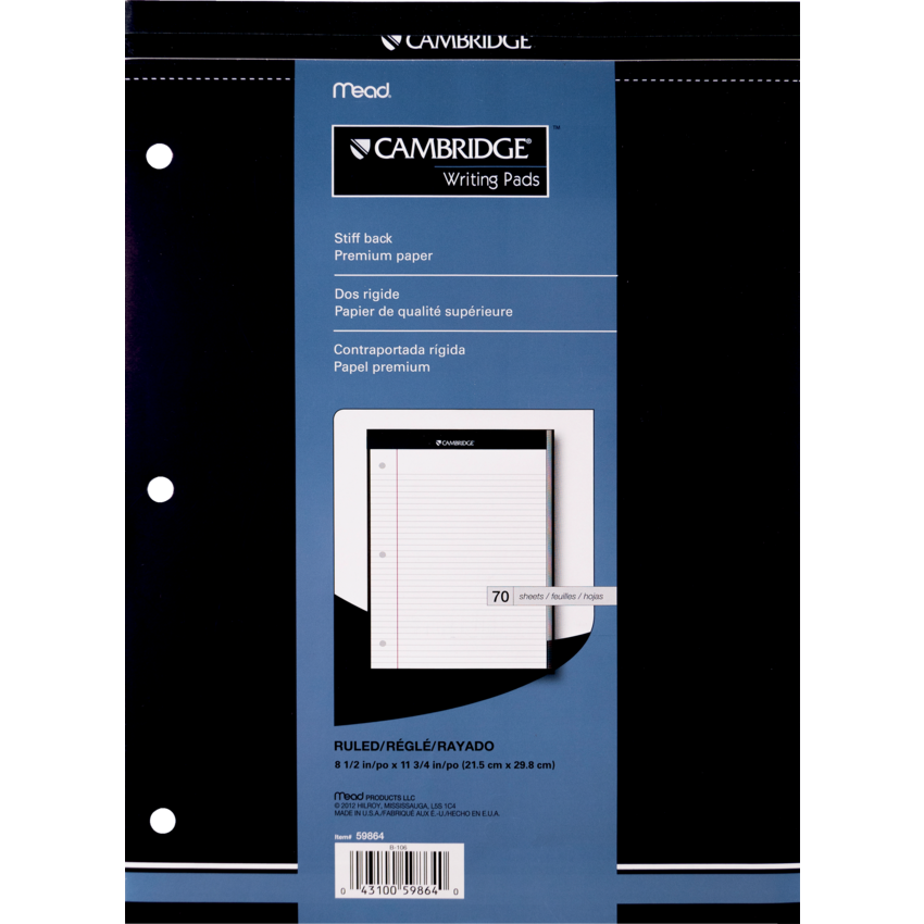 Cambridge® Perforated Office Pad Three-hole Punched 8-1/2x11-3/4" 70shts/pad