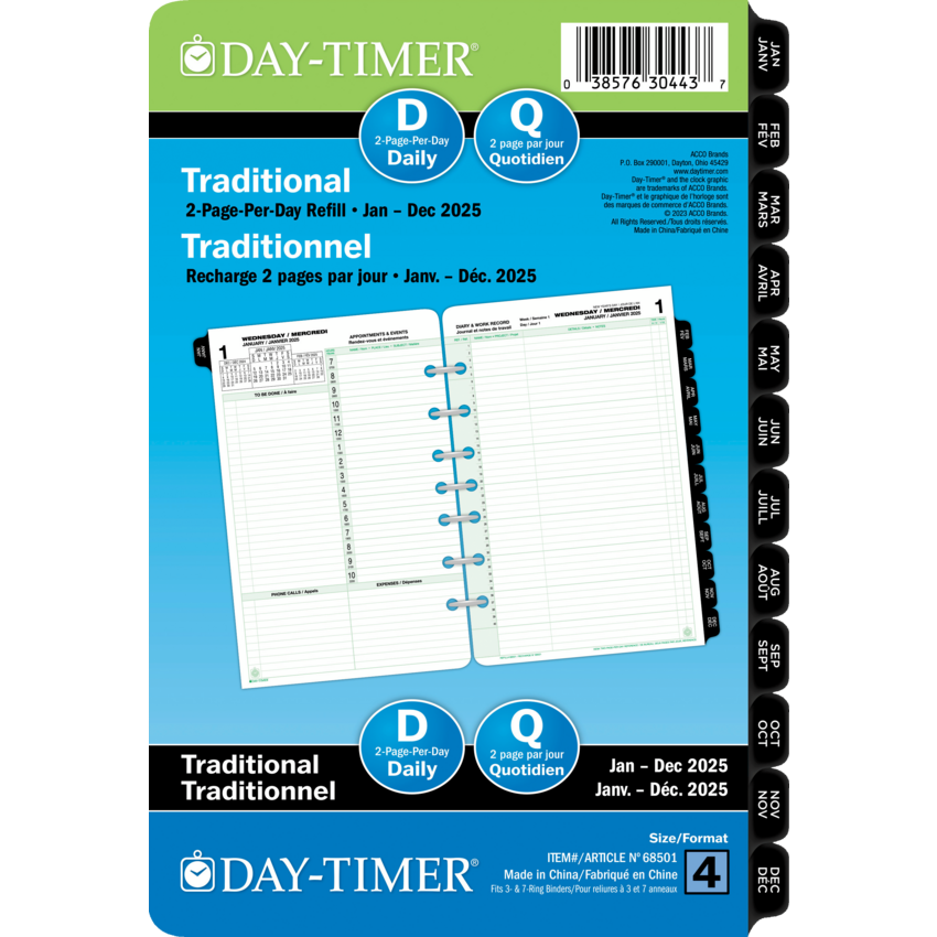 Day-Timer® Refill Daily Desk Size 2PPD Bilingual