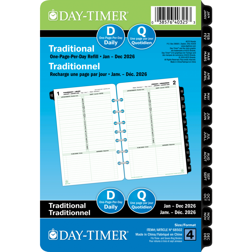 Day-Timer® Refill Daily Desk Size 1PPD Bilingual