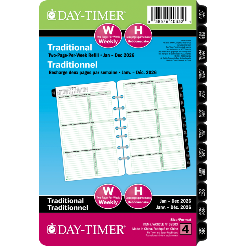 Day-Timer® Refill Weekly Desk Size 2PPW Bilingual