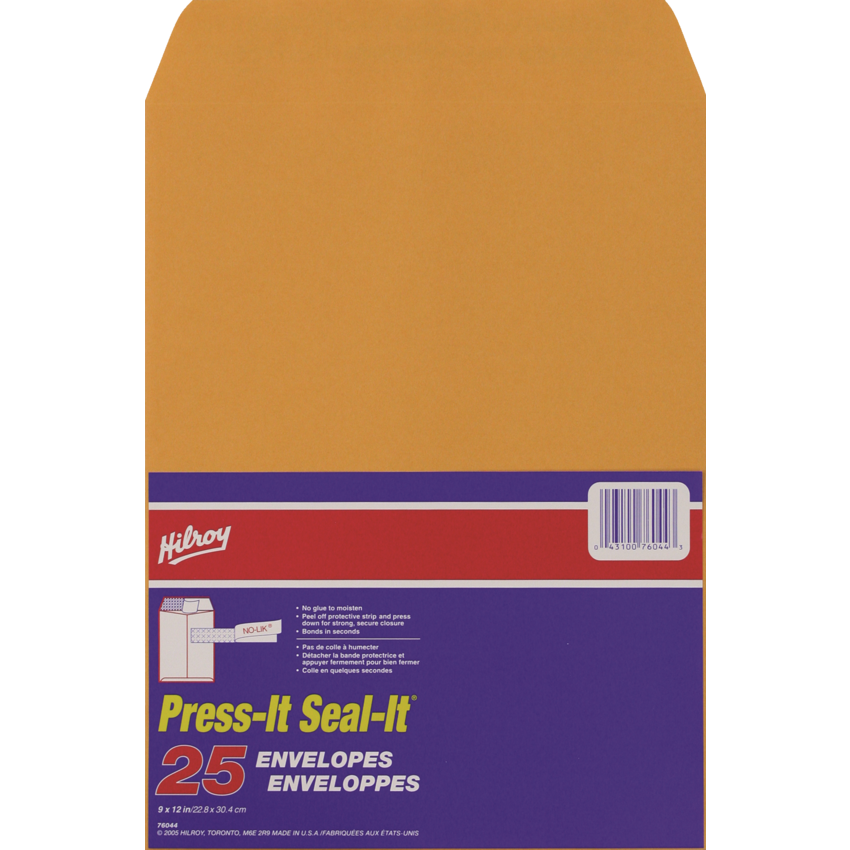 Hilroy Press it-Seal it® Kraft Envelopes 9" x 12" 25/pkg