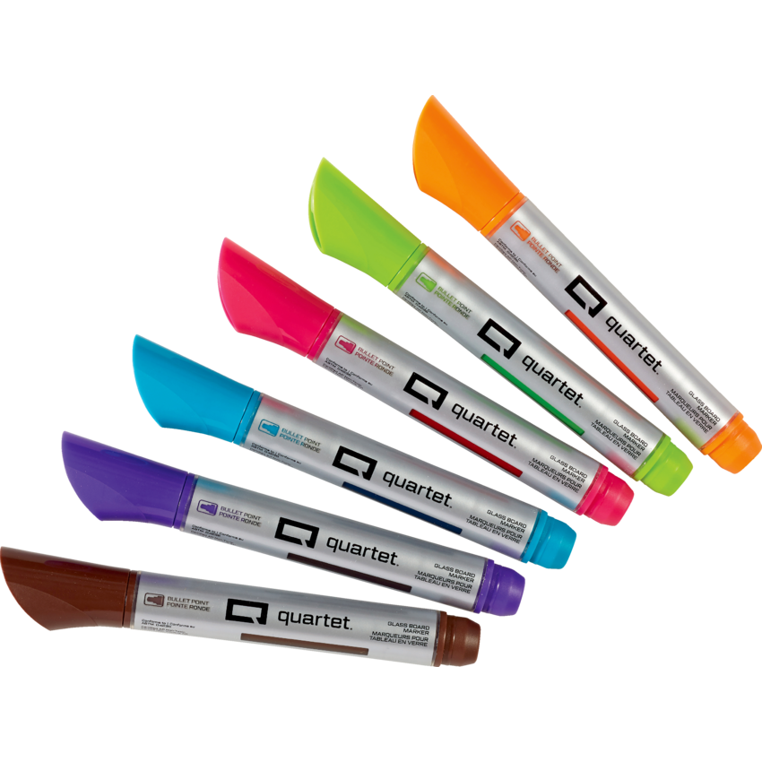 Quartet® Glass Board Markers Bullet Tip Assorted Colours 6/pkg