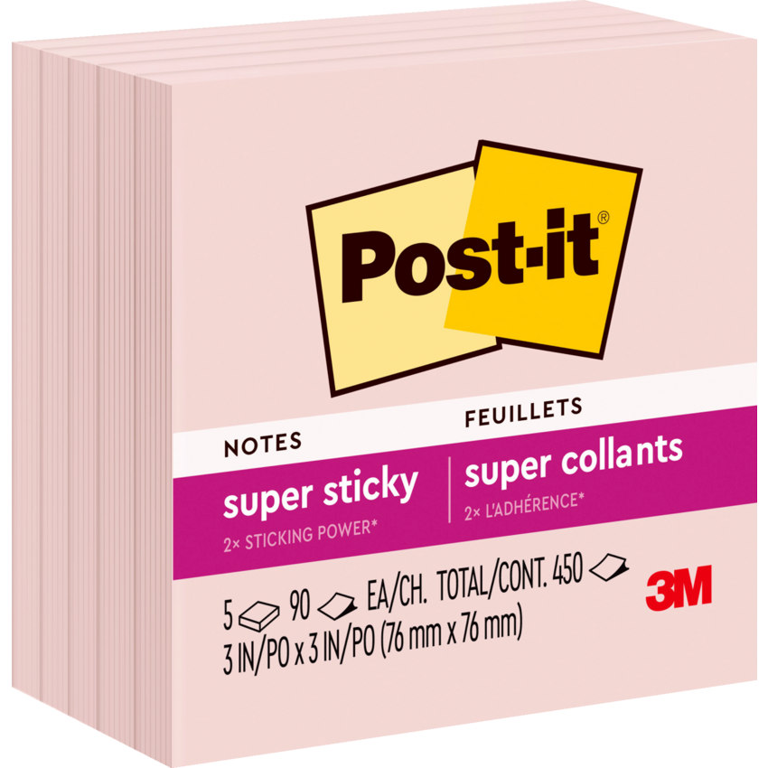 Post-it® Notes Cubes 3" x 3" 90 Sheets Pink Salt 5 pads/pkg