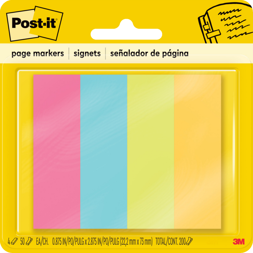 Post-it® Page Markers 1" x 3" 50 sheets per pad Ultra Colours 4 pads/pkg