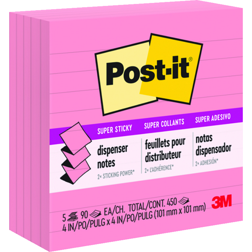 Post-it® Super Sticky Recycled Pop-up Notes Lined 4" x 4" Neon Pink 5 pads/pkg