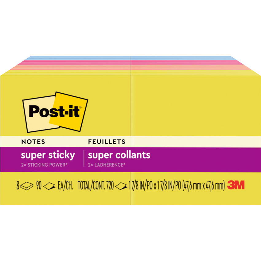 Post-it® Super Sticky Notes  1-7/8" x 1-7/8" 90 sheets per pad Assorted Summer Joy Collection 8 pads/pkg