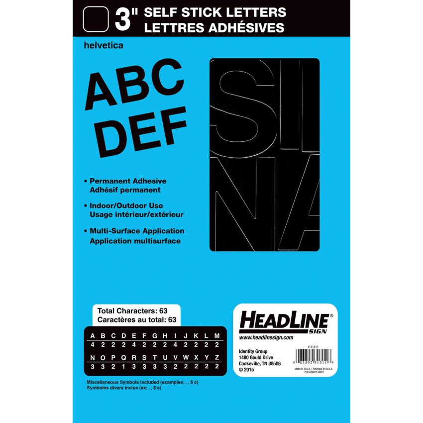 Headline® Self-Adhesive Vinyl Lettering Capitals 3" Black
