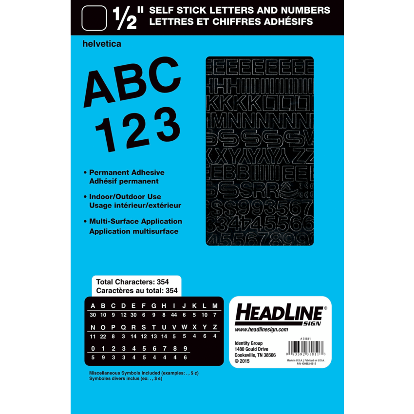 Headline® Self-Adhesive Vinyl Lettering Capitals and numerals 1/2" Black