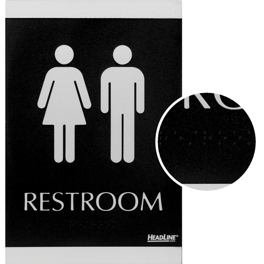 Headline® Century Sign Restroom 6" x 9" Black & Silver